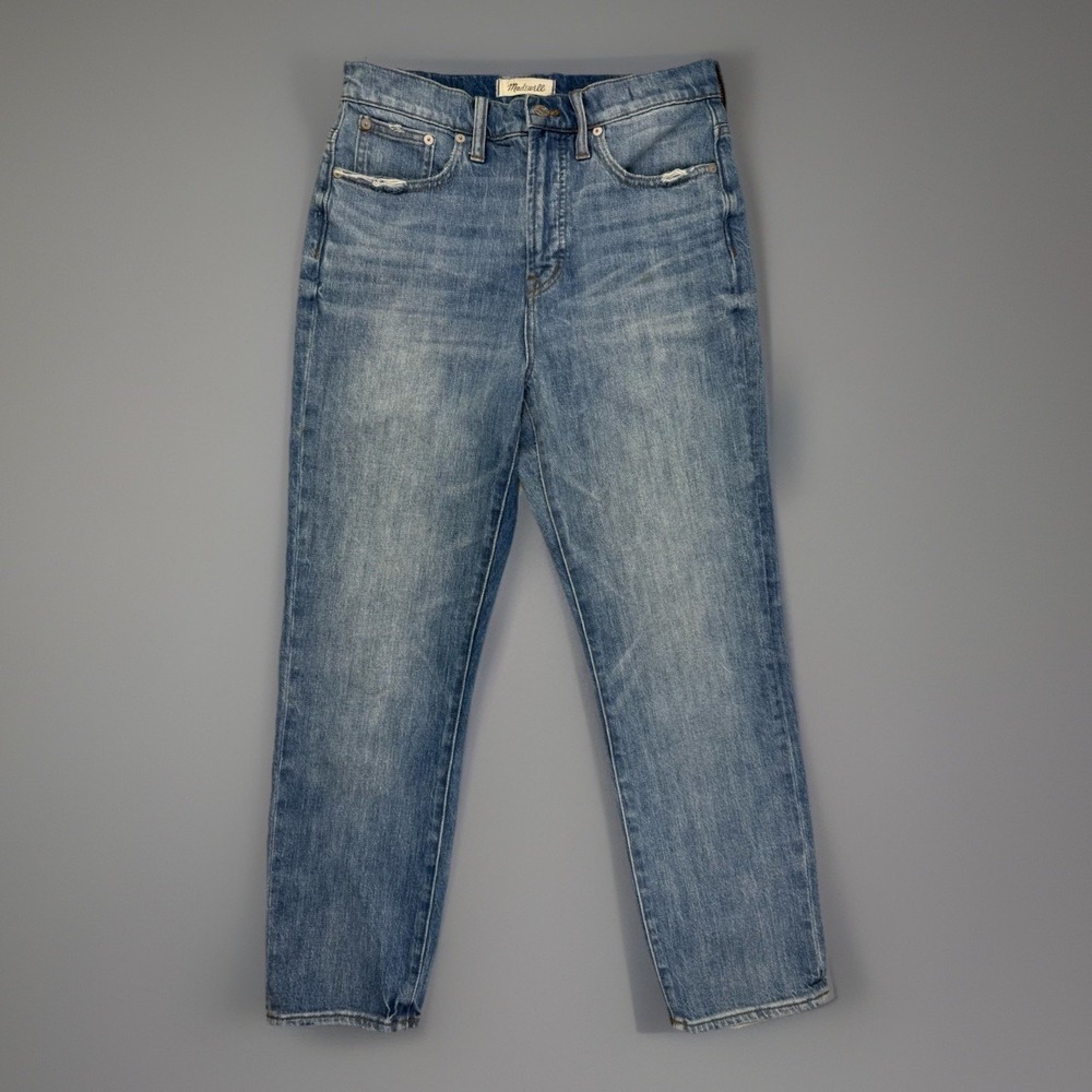 Vintage Straight Leg Jeans Distressed High Rise Madewell Perfect 28